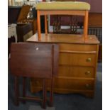 A 1960's Bedroom Chest, Upholstered Dressing Table Stool and Two Folding Tables