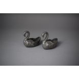 A Pair of Pewter Pin Cushions in the Form of Swans, Missing Cushion Inserts, 9cm Long