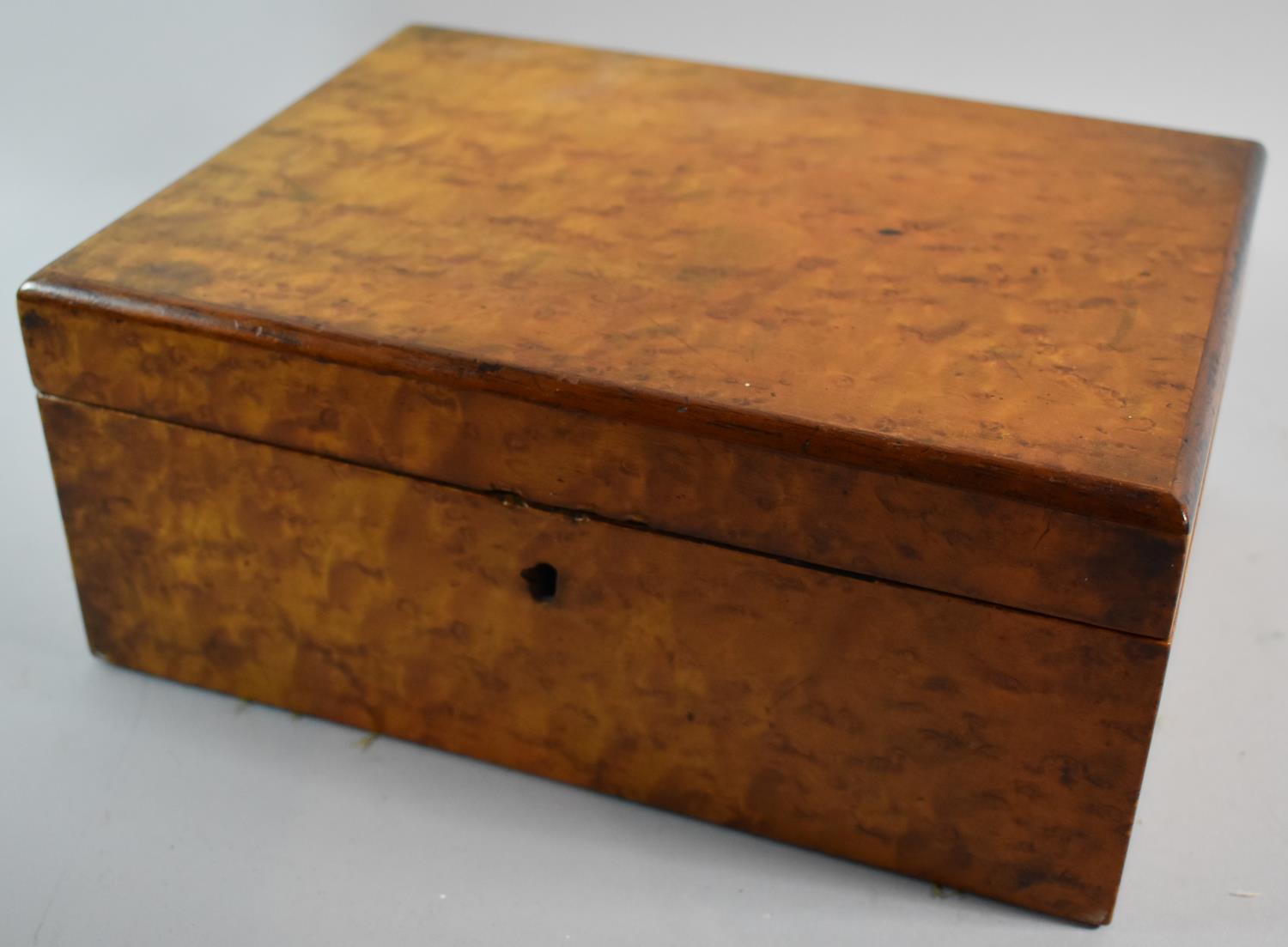 A Late 19th Century Birds Eye Maple Work Box with Inner Removable Inner Tray, 24cm Wide