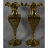A Pair of Indian Brass Vases with Wavy Rims, 24.5cm high