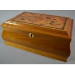 A Modern Sarcophagus Shaped Wooden Jewellery Box with Decorated Hinged Lid and Fitted Inner Tray,