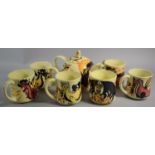 A Fire Dragon Teapot and Six Mugs by Leah Cotton 2008