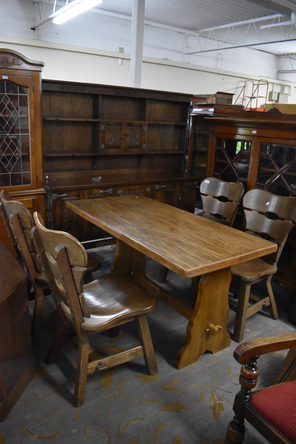 A Mid 20th Century Oak Dining Room Suite Comprising Refectory Style Table and Four Ladder Back