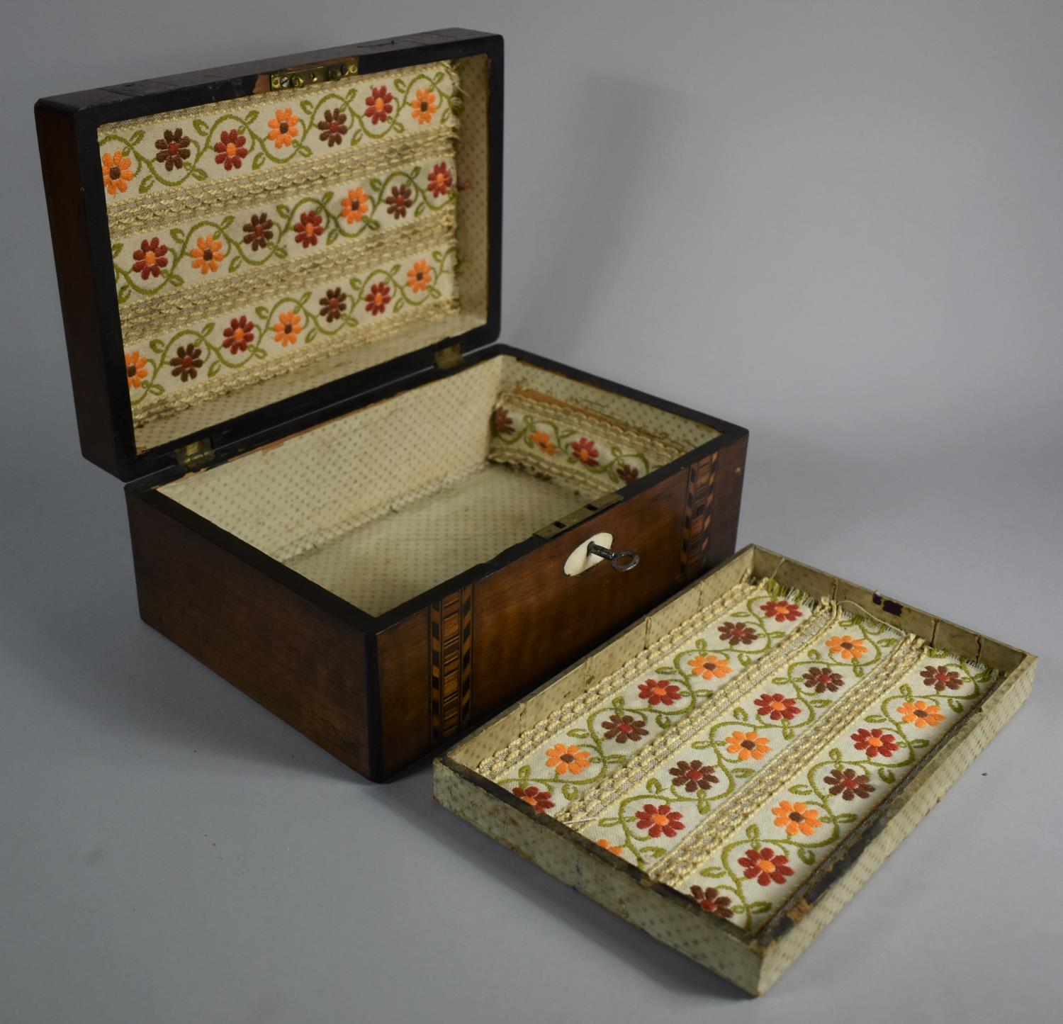 A Late 19th Century Walnut Work Box with Banded Inlay Decoration, 25cm Wide - Image 2 of 2