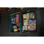 Two Boxes of Various Modern and Vintage Tins