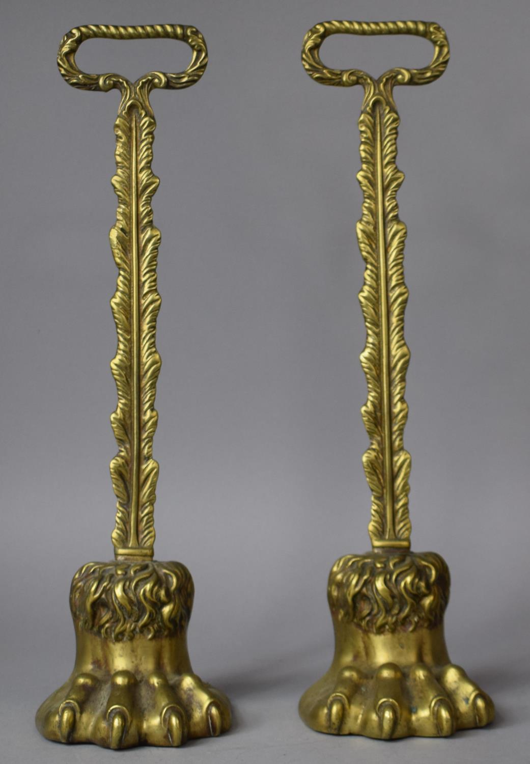 A Pair of 19th Century Style Lead Filled Brass Door Porters Having Claw Feet, 39cm High