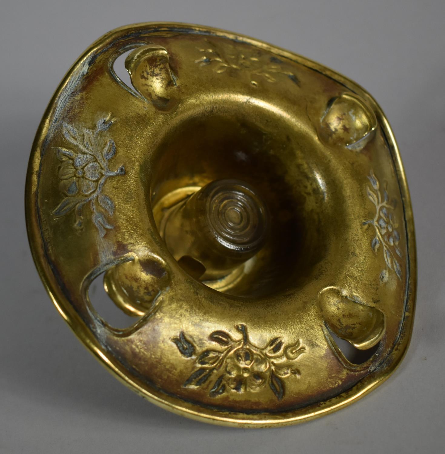 A Pressed Brass Desktop Inkwell with Embossed Floral Decoration, 13cm Diameter - Image 3 of 3