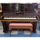 An Edwardian Mahogany Iron Framed Piano by George Ward Together with a Mahogany Duet Stool