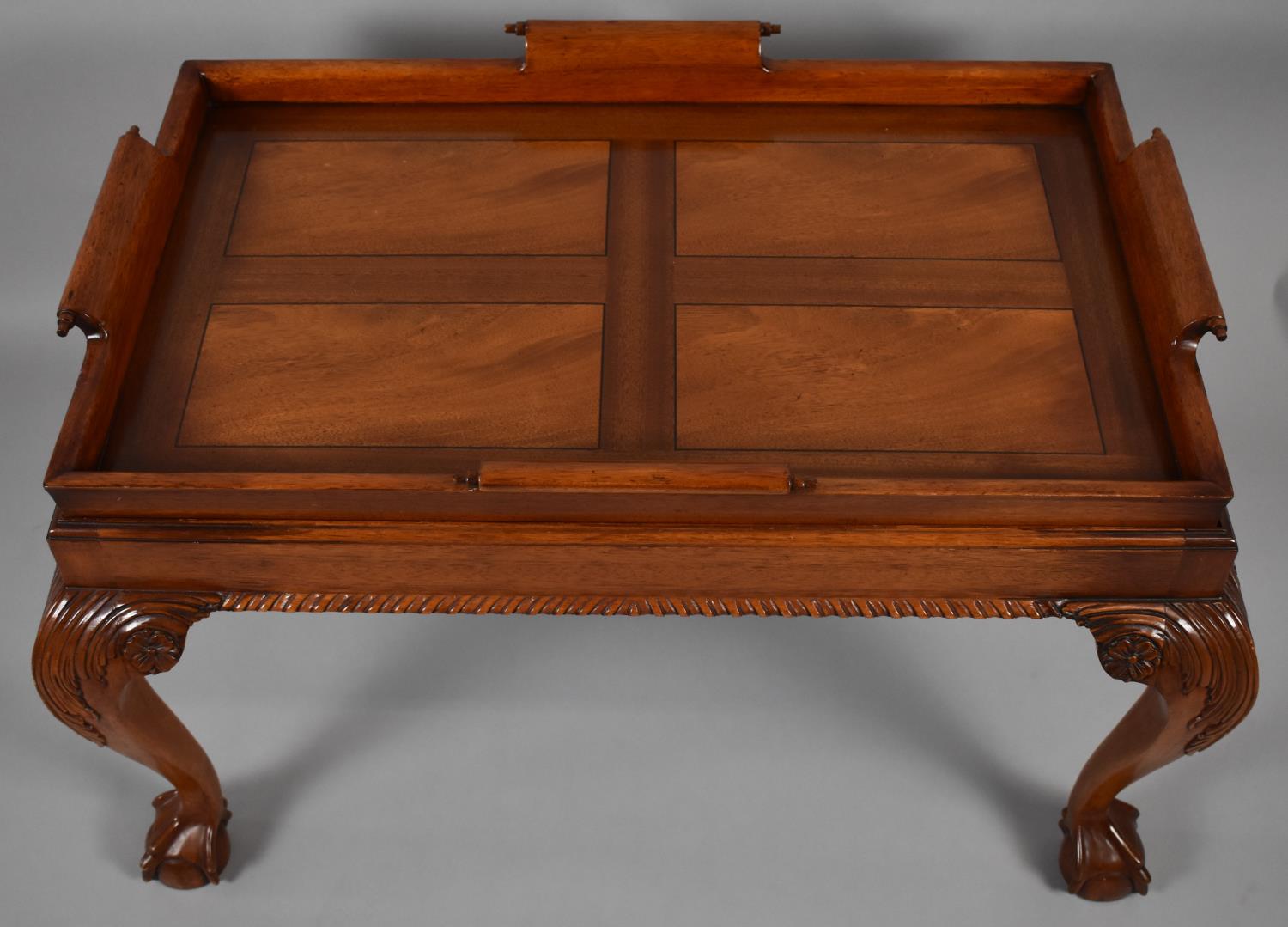 A Reproduction Mahogany Rectangular Tray on Stand with Cabriole Supports Culminating in Claw and - Image 2 of 2