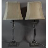 A Pair of Modern Chrome and Perspex Table Lamps with Shades, Overall Height 65cm