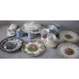 A Collection of Transfer Printed Ceramics to Include Meat Plate, Lidded Tureens, Plates together