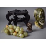 Two Carved African Stone Busts, Onyx Grapes and Modern Oriental Vase Stand