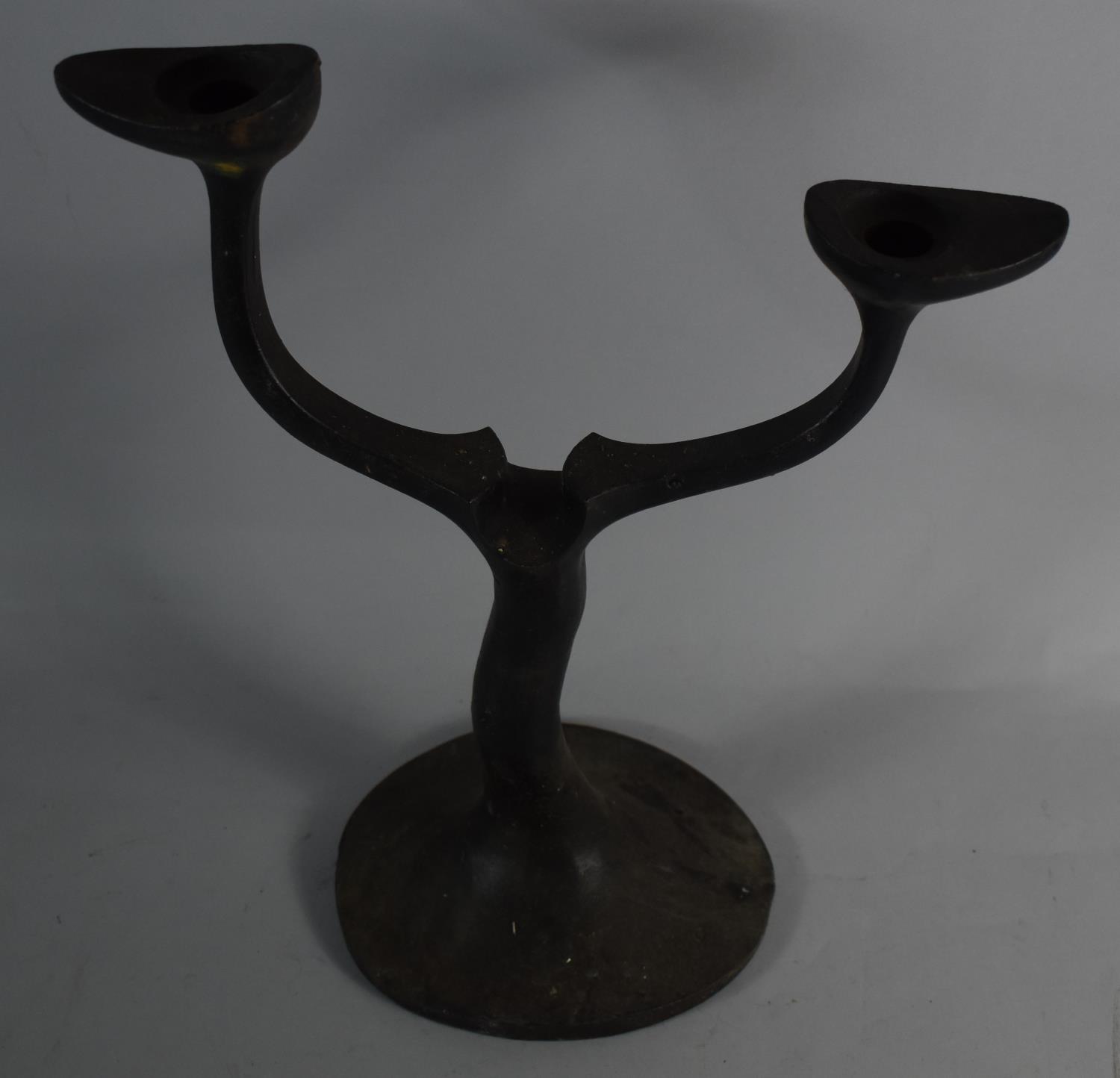 An Unusual Cast Iron Two Branch Candelabra, 39.5cm High - Image 2 of 2