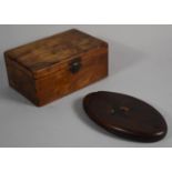 A Jerusalem Olive Wood Work Box and an Oval Mirror with Hinged Inlaid Cover Decorated with Swallow