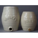 Two Glazed Stoneware Barrels Inscribed Port and Whiskey, The Largest 31cm High