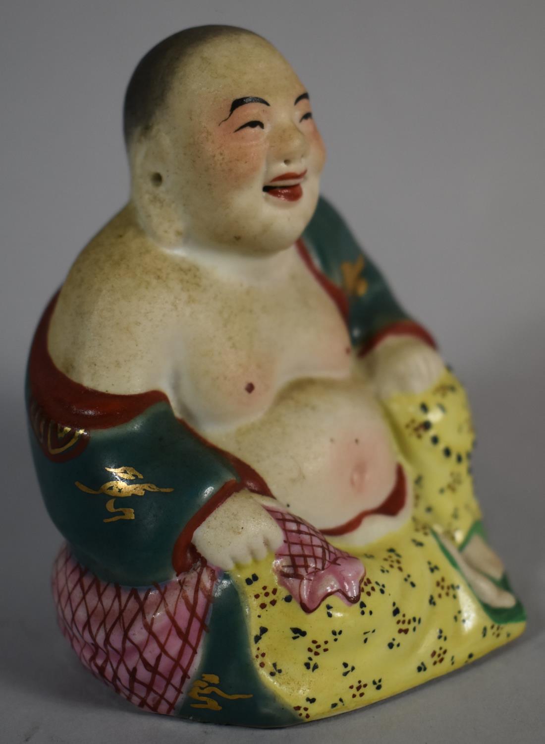 A Glazed Ceramic Study of Smiling Buddha with Impressed Seal Mark to Base, 9cm high