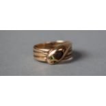 A 9ct Gold Snake Ring, 3.1g, Centre Stone Possibly Replaced, Hallmarked for Chester 1917