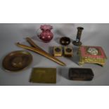 A Small Collection of Curios to Include Glove Stretcher Miniature Cranberry Glass Jug, Vintage