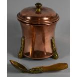 An Arts and Crafts Linton Copper Tea Caddy of Waisted Cylindrical Form Having Three Brass Feet and
