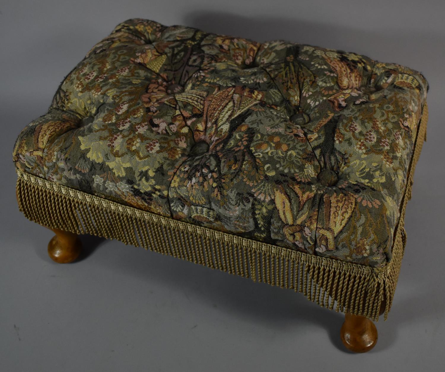 A Modern Buttoned Tapestry Topped Rectangular Stool on Short Cabriole Legs, 40cm Wide - Image 2 of 2