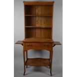 A Mid 20th Century Oak Table/Bookcase with Single Long Drawer and Two Drop Down Flaps Either Side,