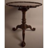 A Reproduction Mahogany Chippendale Style Pie Crust Tripod Table on Birdcage Support with Claw and