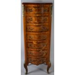 A French Style Ormolu Mounted Burr Walnut and King Wood Seven Drawer Serpentine Front Wellington