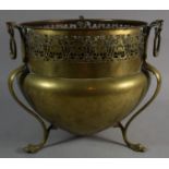 A Mid 20th Century Brass Planter on Three Scrolled Feet Having Pierced Border and Three Ring