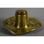 A Pressed Brass Desktop Inkwell with Embossed Floral Decoration, 13cm Diameter