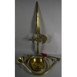 A Collection of Brass Ornaments to Include Large Reproduction Spear Head, 60cm Long, French
