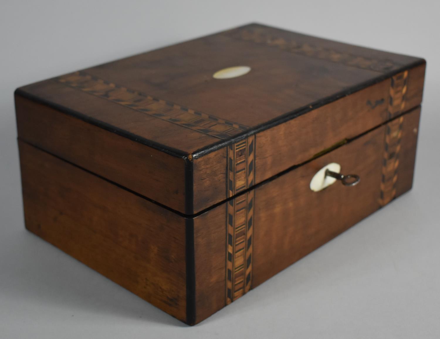 A Late 19th Century Walnut Work Box with Banded Inlay Decoration, 25cm Wide