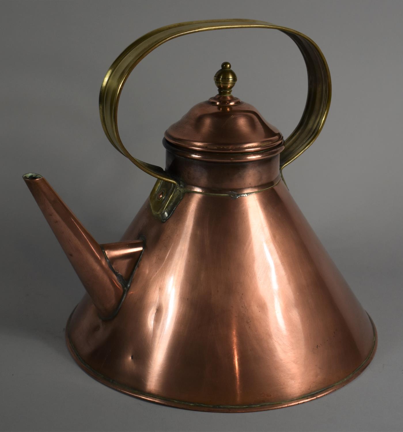 A Copper and Brass Circular Kettle in the Arts and Crafts Style, 24cm High