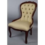 A Reproduction Mahogany Victorian Button Upholstered Balloon Back Nursing Chair