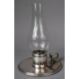 A Silver Plated Bed Chamber Stick by James Dixon and Sons with Glass Chimney, Missing Snuffer,
