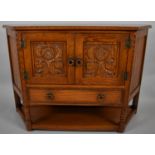 A Mid 20th Century Oak Credence Cabinet with Carved Panel Doors and Base Drawer, 120cm Wide