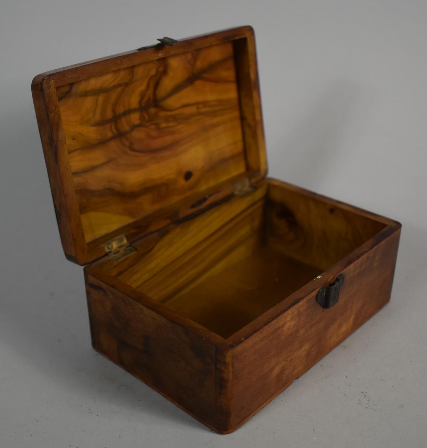 A Jerusalem Olive Wood Work Box and an Oval Mirror with Hinged Inlaid Cover Decorated with Swallow - Image 2 of 3