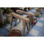 Two Vintage Wooden Trestles, Each 76cm Wide