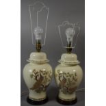 A Pair of Ceramic Vase Shaped Table Lamps, Decorated with Peacocks, Each Lamp 50cm High