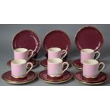 A Carlton Ware Pink, Burgundy and Gilt Dove Pattern Coffee Set to Include Six Cans, Six Saucers,