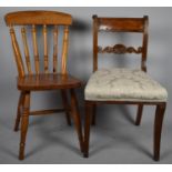 A Pine Spindle Back Kitchen Chair and a Side a Chair