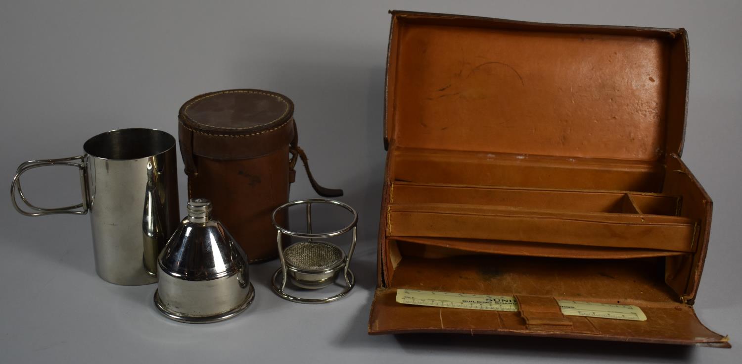 A Henry Loveridge, Cylindrical Leather Cased Travelling Set with Burner or Stove with Registered