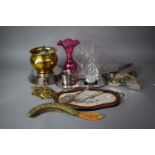 A Collection of Metalwares and Glasswares to Include Late 19th Century Cranberry Glass, Cut Glass