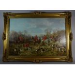 A Large Gilt Framed Textured Hunting Print, "Autumn Meeting", After Heywood Hardy , 74cm wide