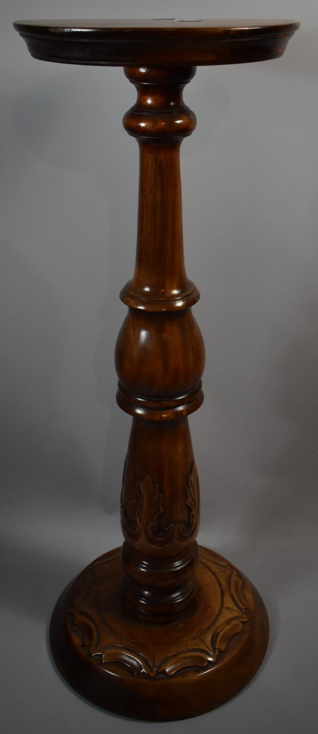 A Reproduction Circular Topped Torchere Stand with Acanthus Decoration to Turned Support, 73cm high