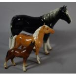 A Collection of Three Horse and Pony Figures, Beswick Palomino Ear AF
