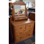 An Edwardian Pitch Pine Dressing Chest with Two Short and Two Long Drawers, Raised Jewel Drawer,