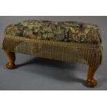 A Modern Buttoned Tapestry Topped Rectangular Stool on Short Cabriole Legs, 40cm Wide