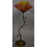 A Modern Metal Table Lamp with Opaque Glass Shade in the Form of a Flower, 53cm high