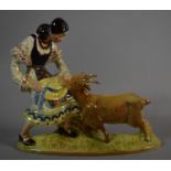 A Beswick Pottery Group Modelled as Goat Eating the Straw Hat of a Girl, Horns Glued, No.1238