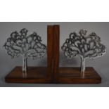 A Pair of Modern Wooden and Pierced Metal Novelty Bookends in the form of Mulberry Trees, Each